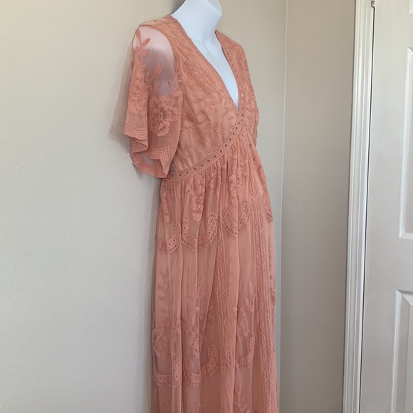 Pinkblush Pink Lace Overlay V Neck Maternity Maxi Dress - Picture 10 of 15